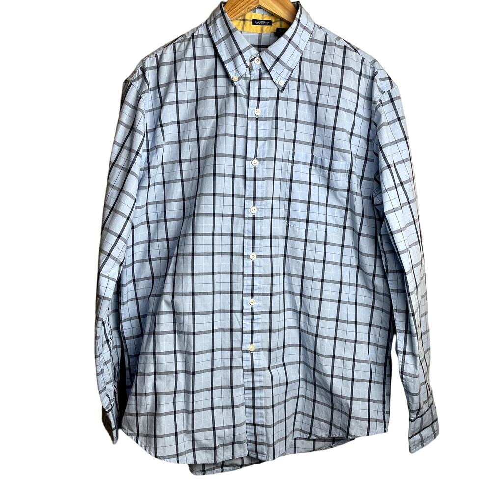 Izod Button Up Business Casual Shirt Mens Large Blue Plaid 60% cotton 40% poly